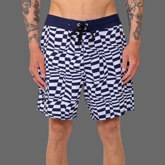 Rusty USA Warpped Check Fixed Boardshort Navy Size 32 NWT - Picture 9 of 9